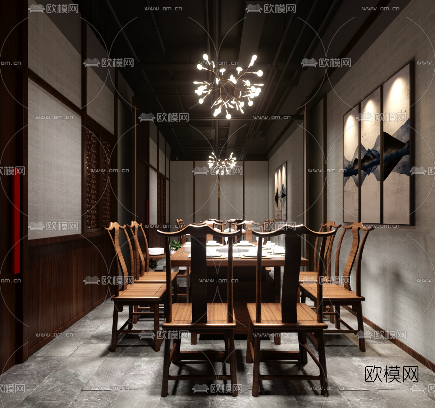 中式火锅店3d模型下载（渲染图3）