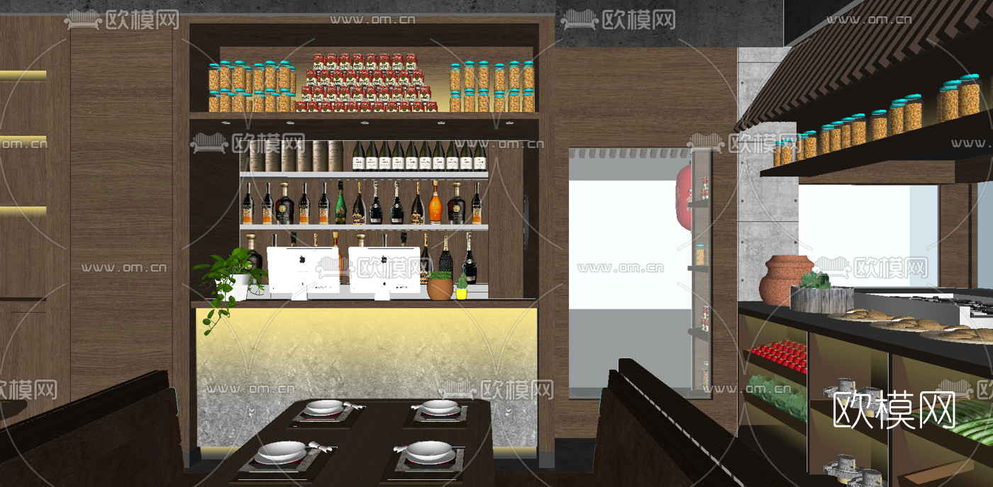新中式中餐厅su模型下载（渲染图3）
