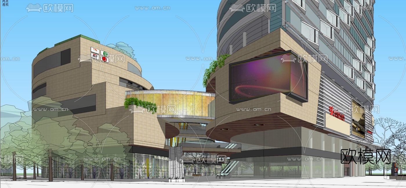 现代商业综合体su模型下载（渲染图4）