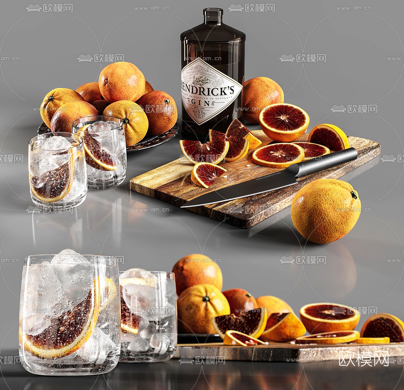 现代金酒酒杯血橙3d模型下载（渲染图1）