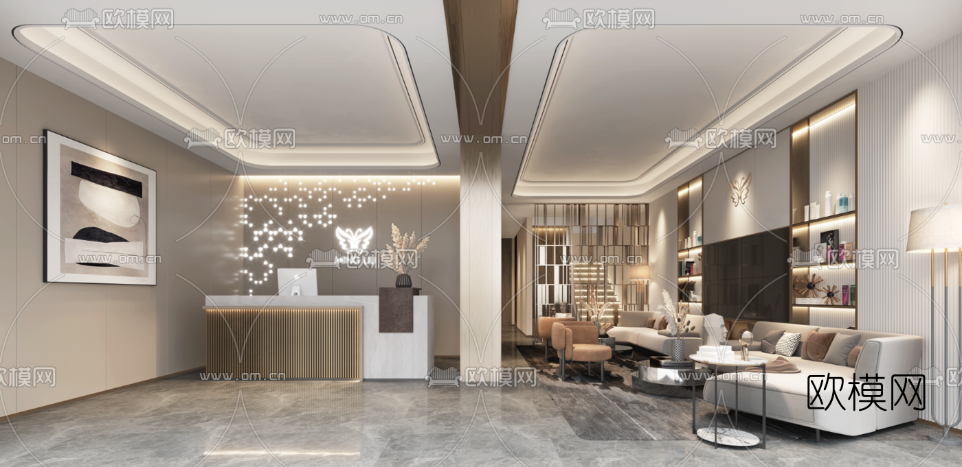 现代美容院前台接待处3d模型下载（渲染图1）