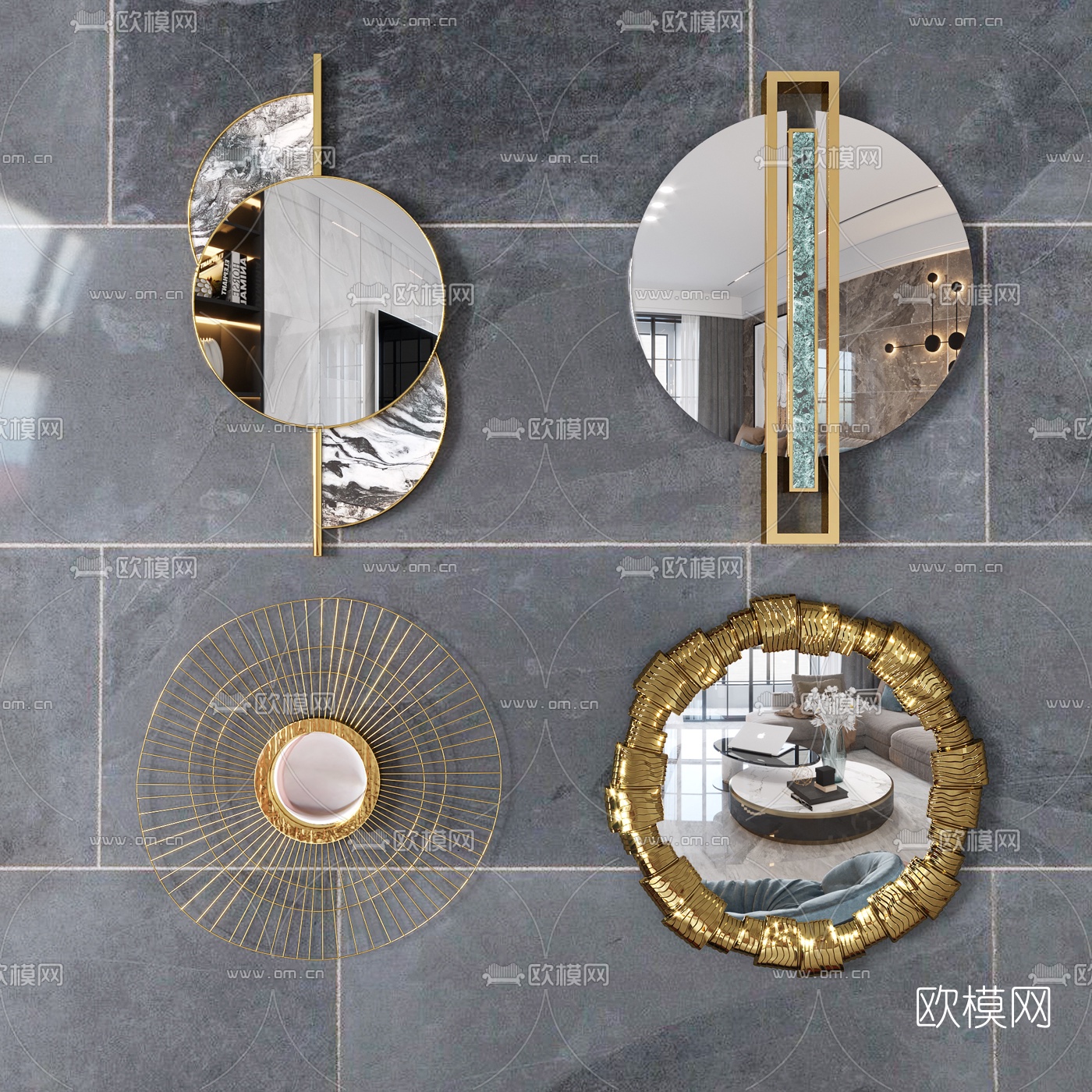 现代圆形装饰镜3d模型