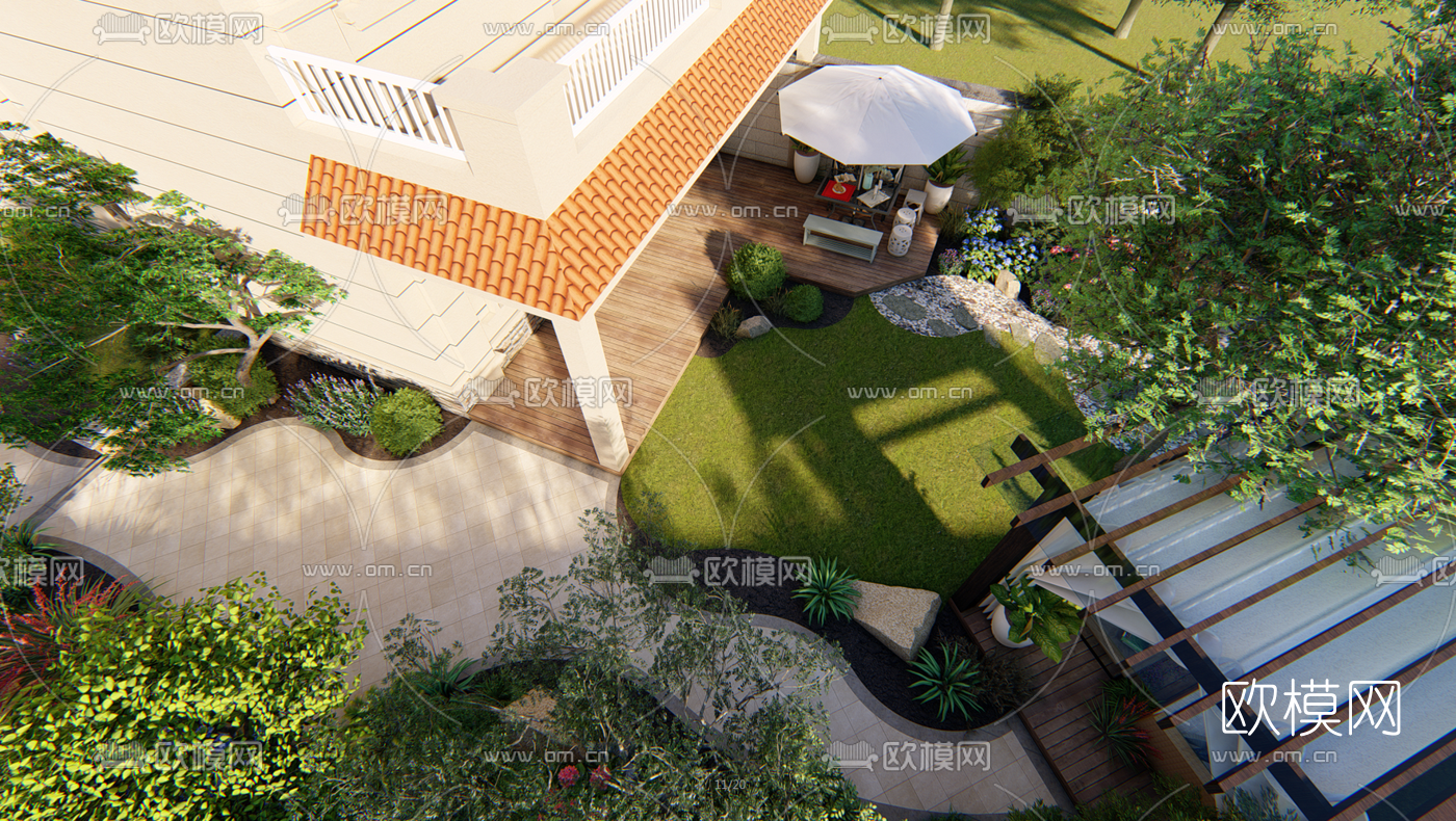 美式庭院景观su模型下载（渲染图10）