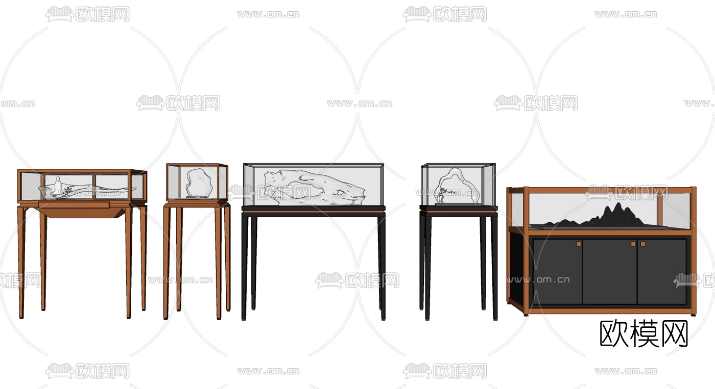 新中式玻璃展示柜su模型下载