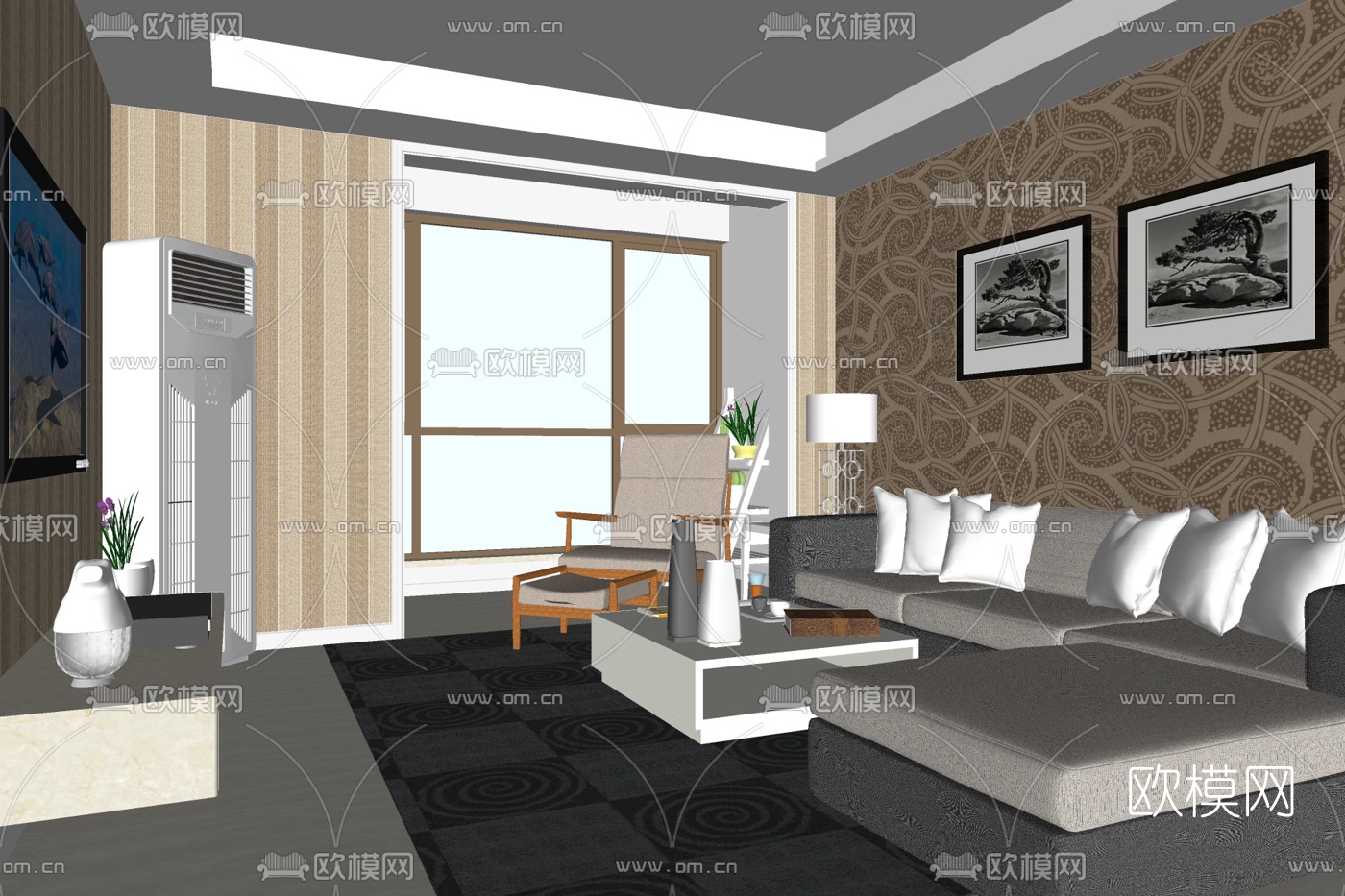 现代简约客厅免费su模型下载_ID10038068_sketchup模型下载-欧模网