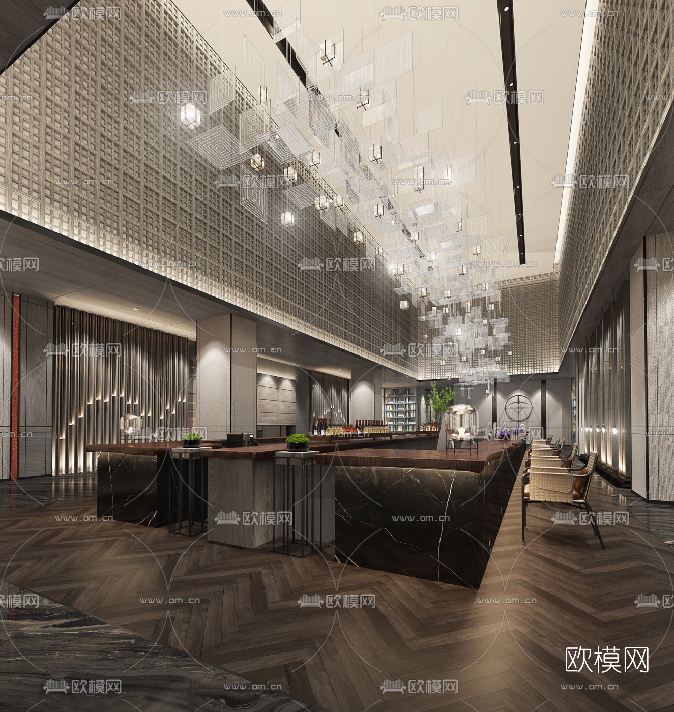 现代轻奢酒店餐厅3d模型下载