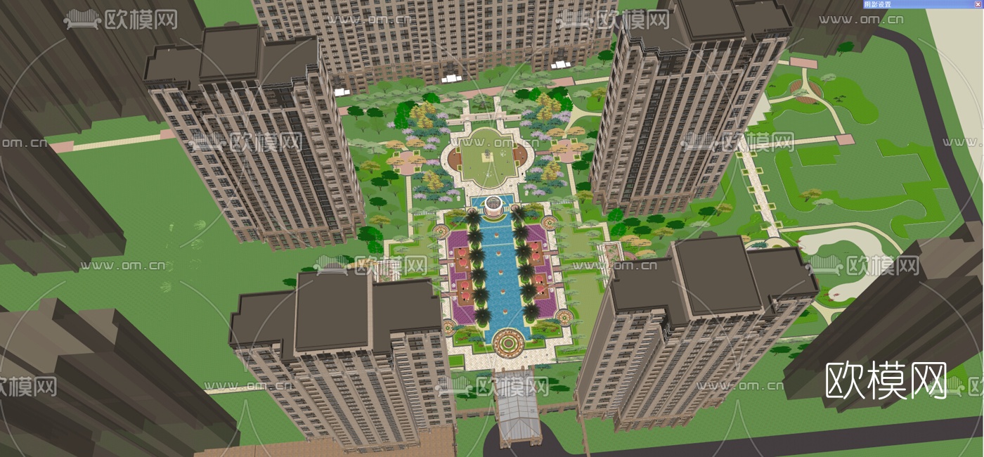 新中式高层住宅外观su模型下载（渲染图7）