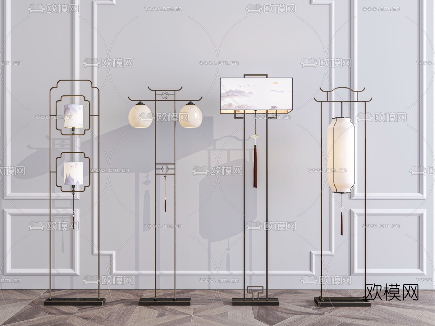新中式铁艺落地灯3d模型下载