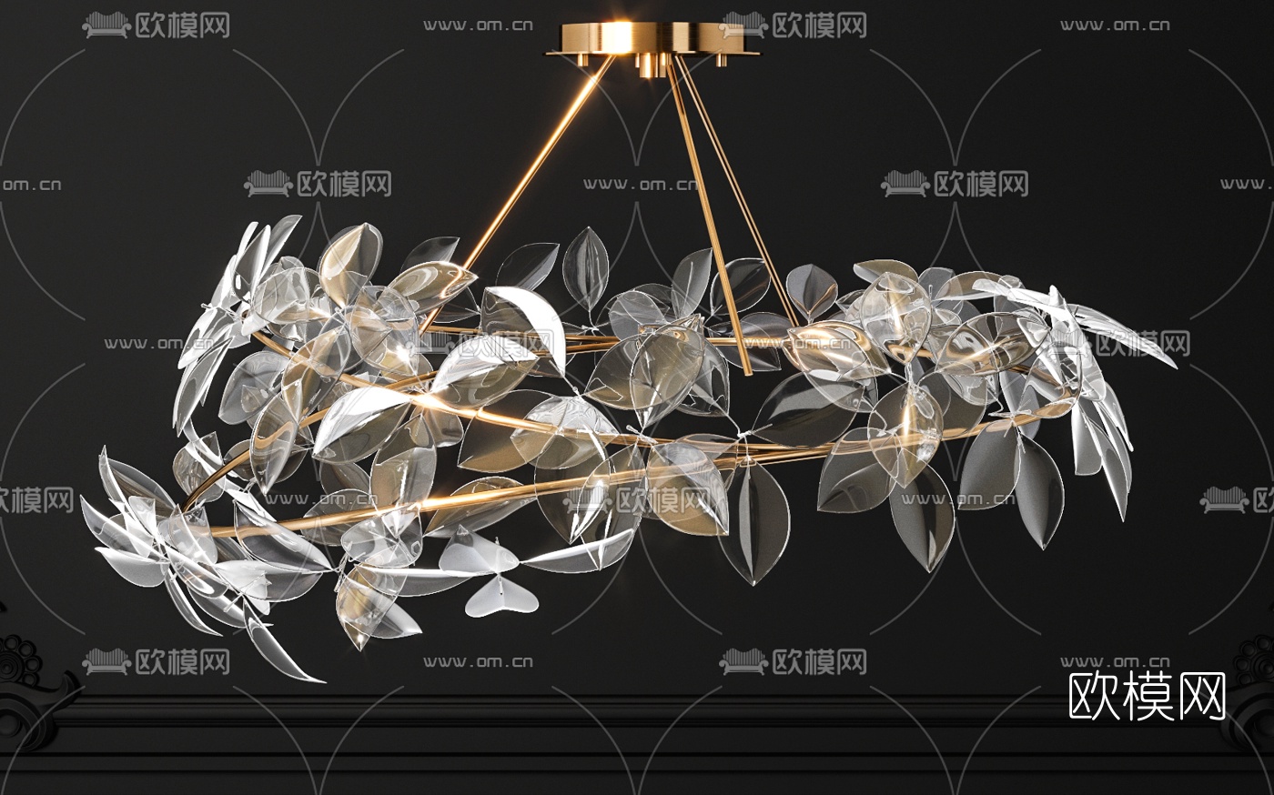 现代金属水晶吊灯3d模型下载（渲染图3）