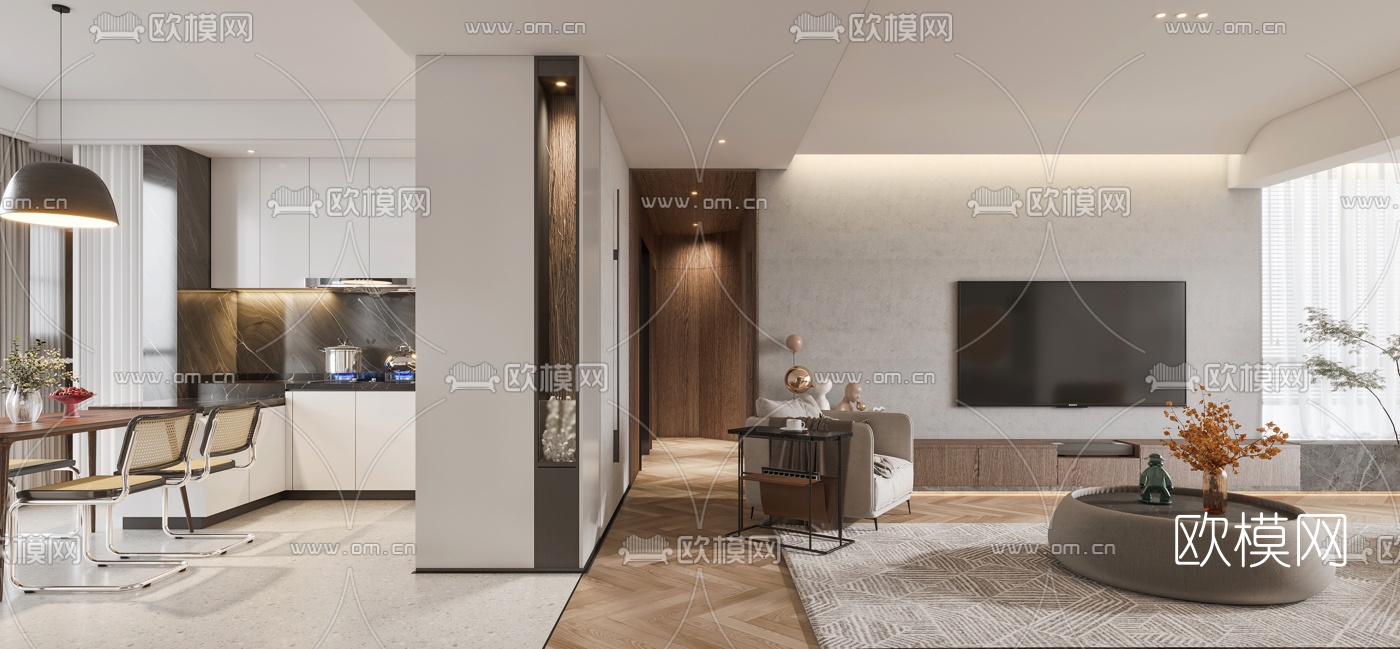 北欧客厅餐厅3d模型下载（渲染图3）