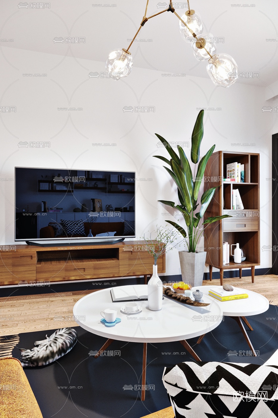北欧客厅餐厅3d模型下载（渲染图5）