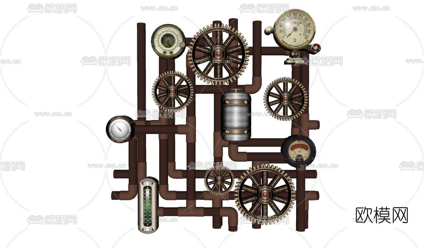 工业风管道齿轮挂件su模型下载