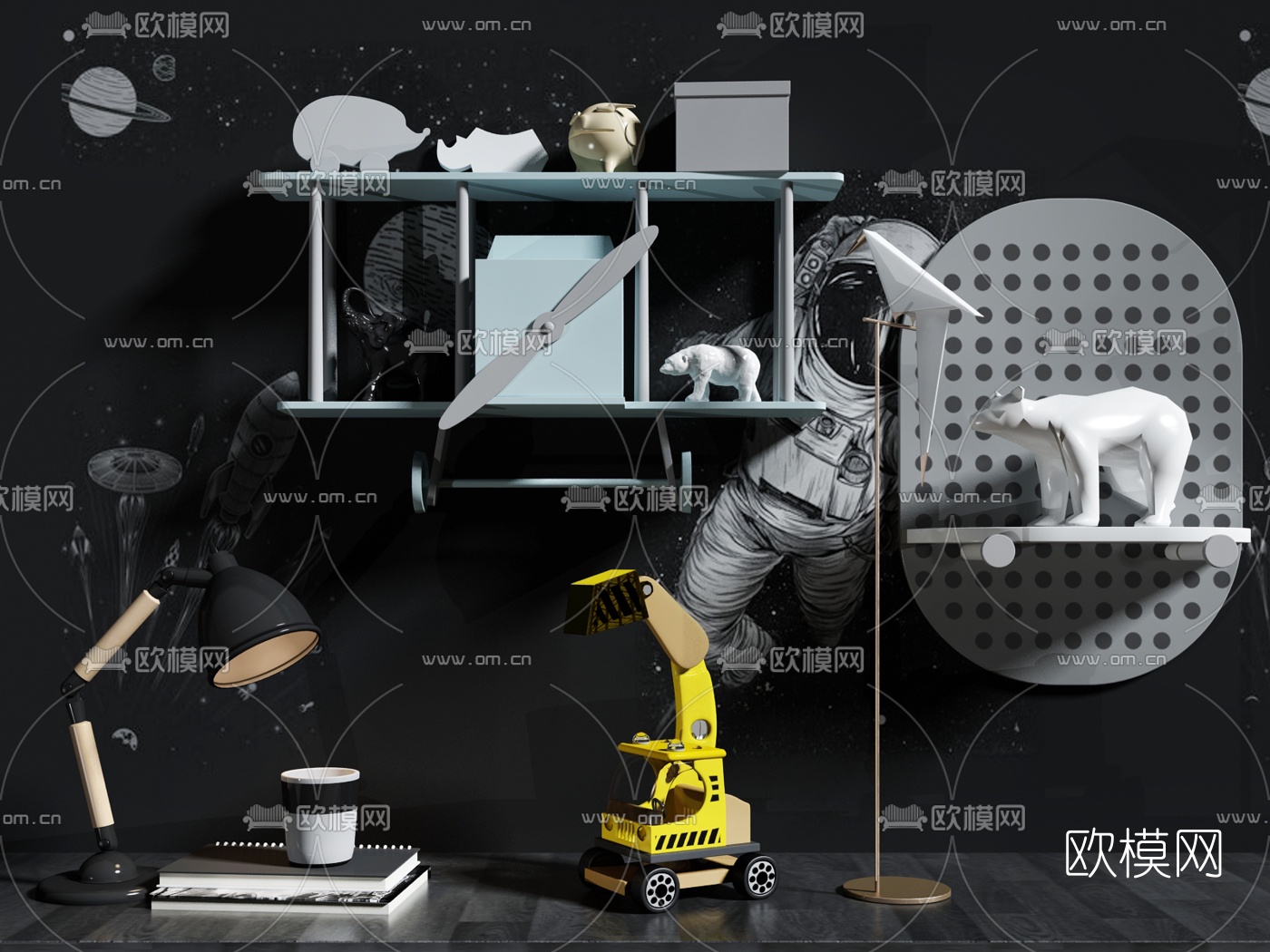 现代儿童飞机层板壁架摆件3d模型下载