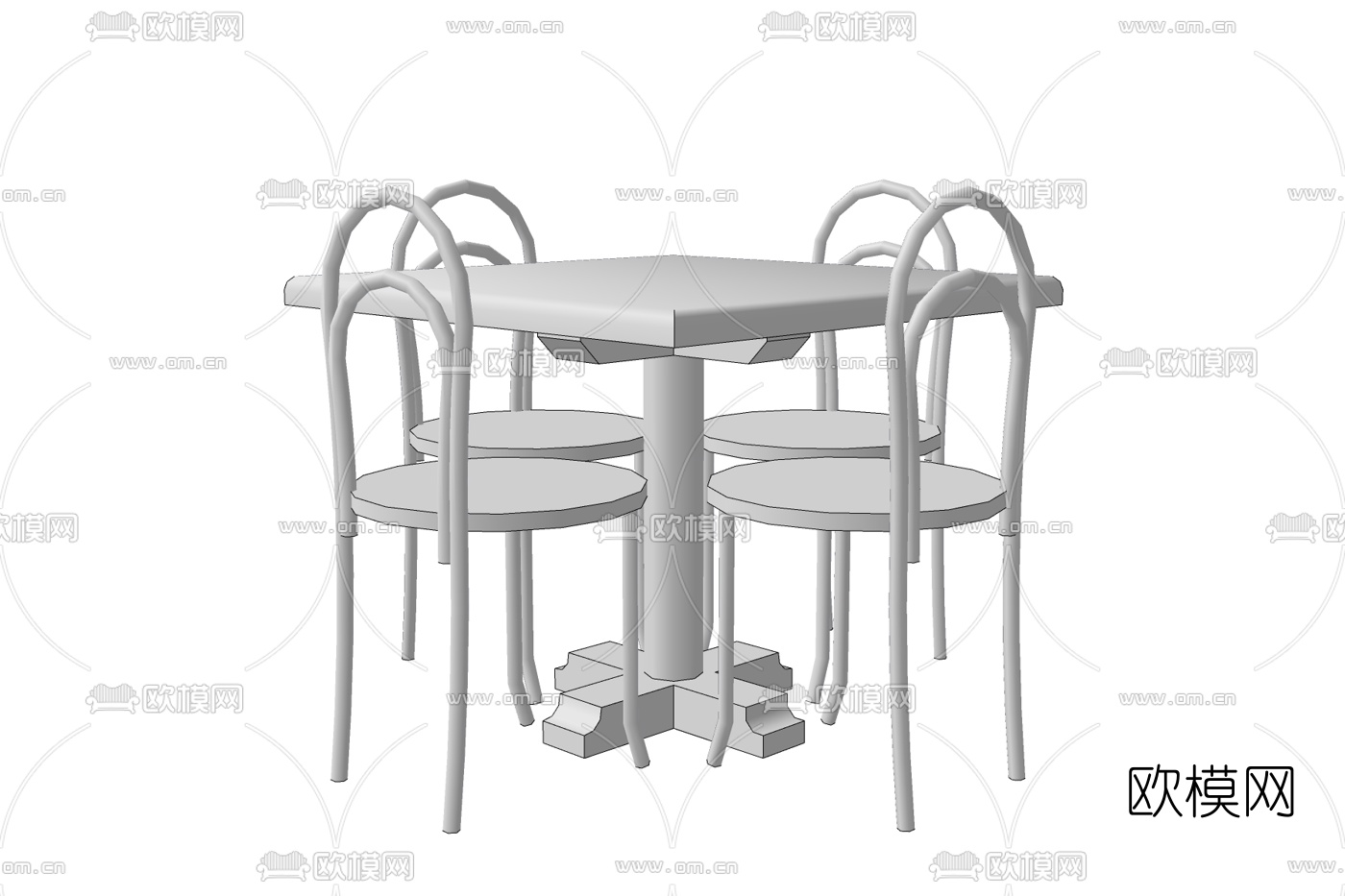 现代方形金属餐桌椅免费su模型下载