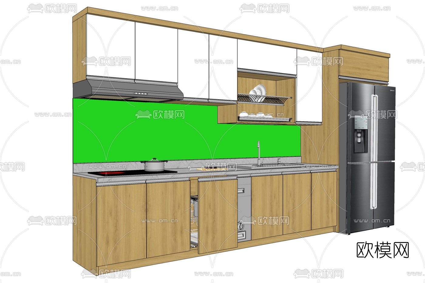 现代厨房橱柜免费su模型下载