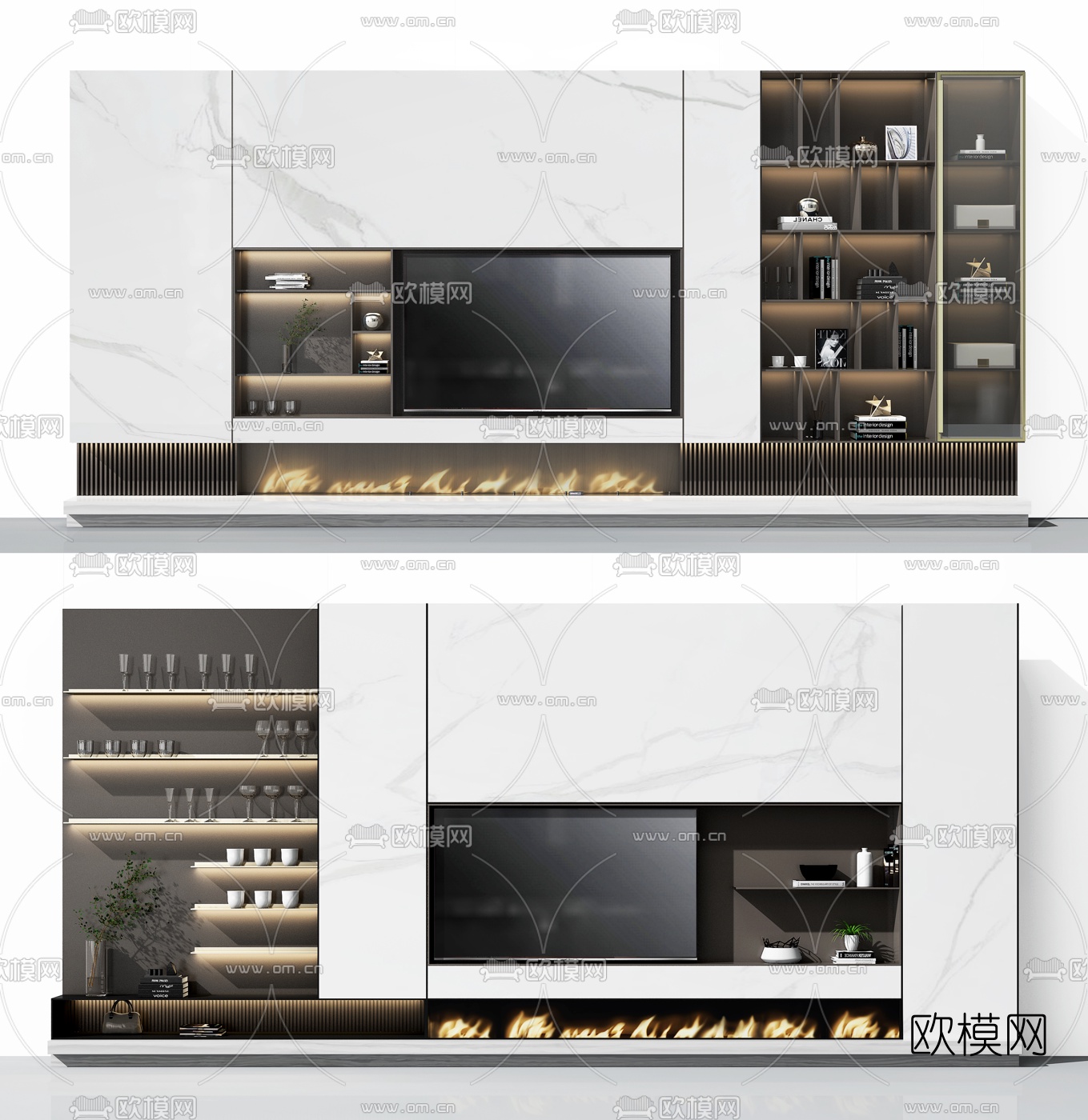 现代轻奢电视背景墙3d模型