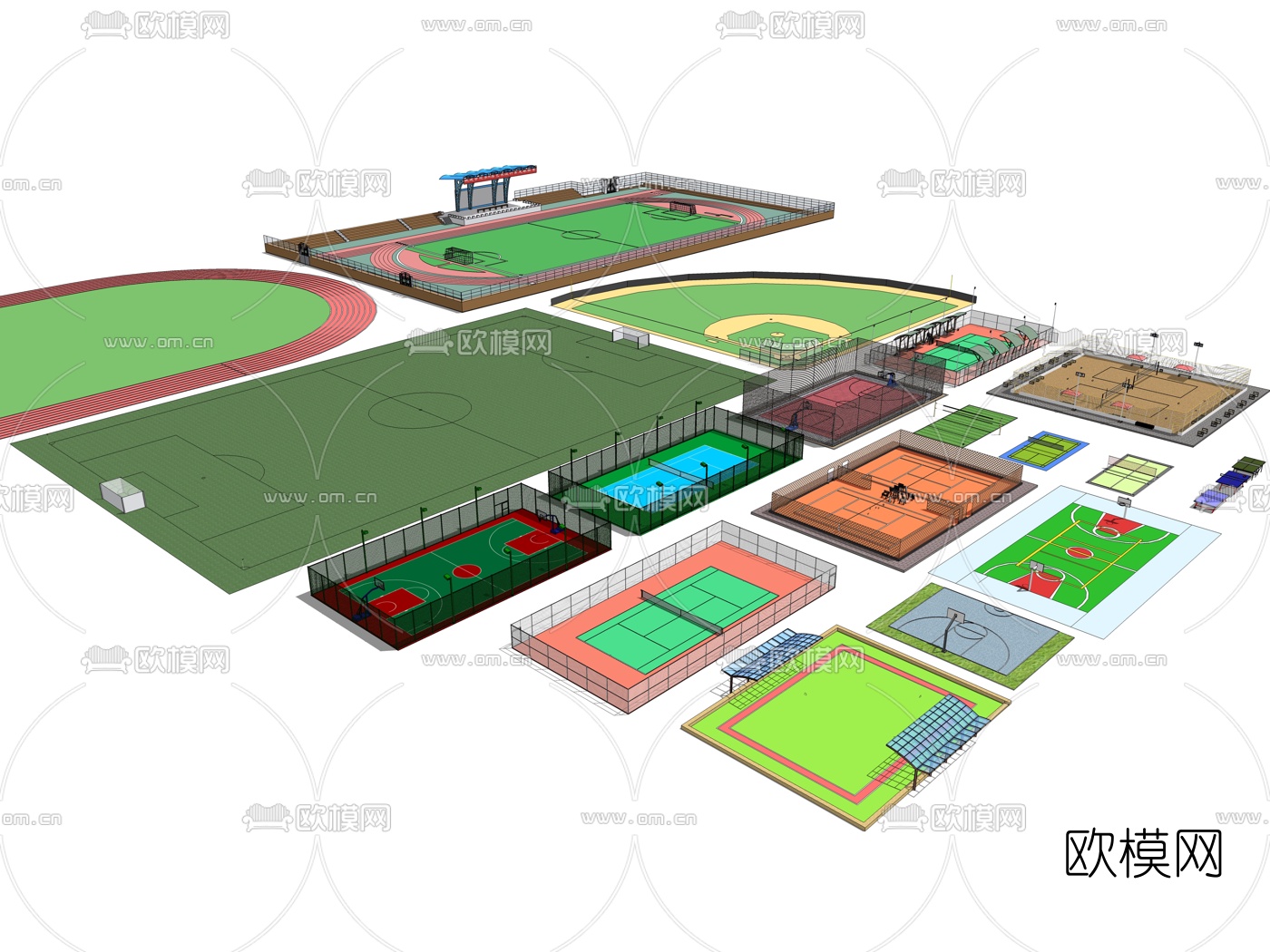 现代运动场地足球场su模型下载（渲染图2）
