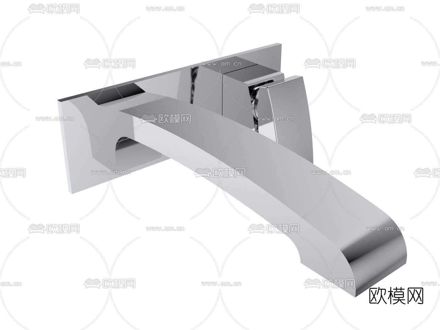 现代不锈钢壁挂式水龙头3d模型下载（渲染图2）