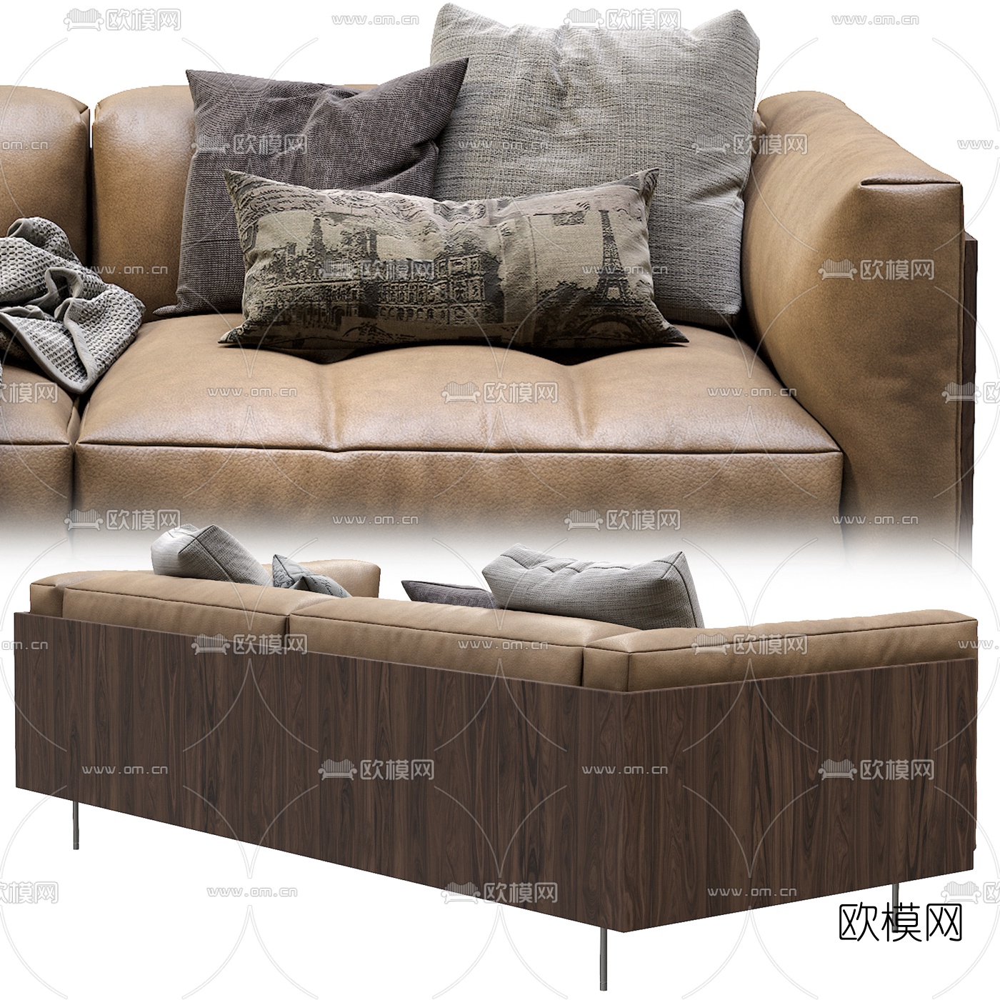 现代皮革双人沙发3d模型下载（渲染图3）