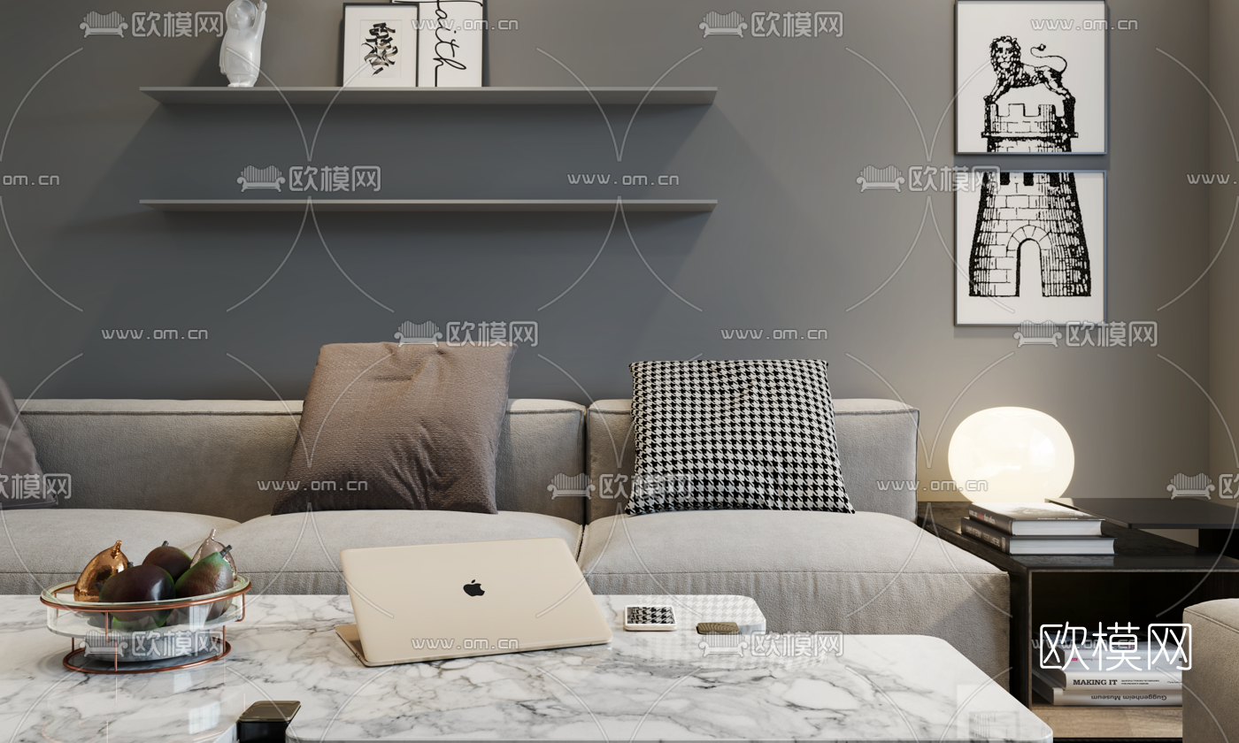 现代公寓客厅3d模型下载（渲染图6）