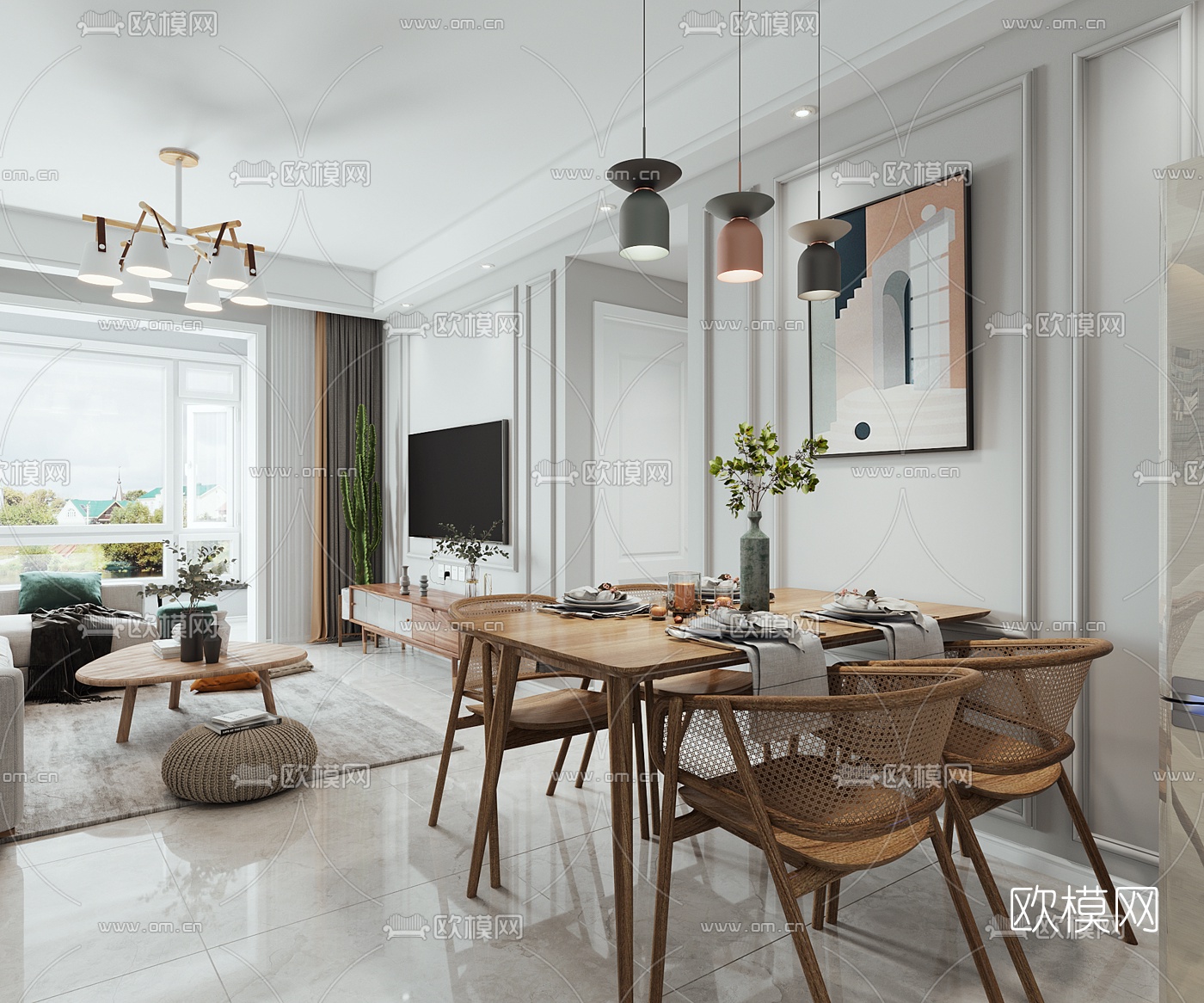 北欧客厅餐厅3d模型