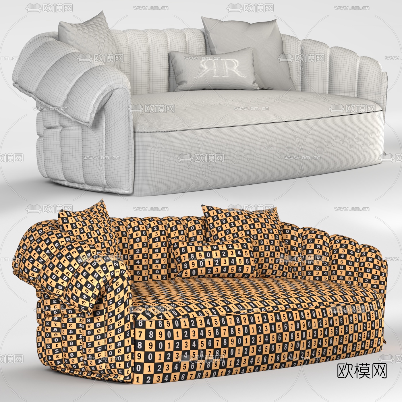 BENTLEY 现代绒布多人沙发3d模型下载（渲染图2）