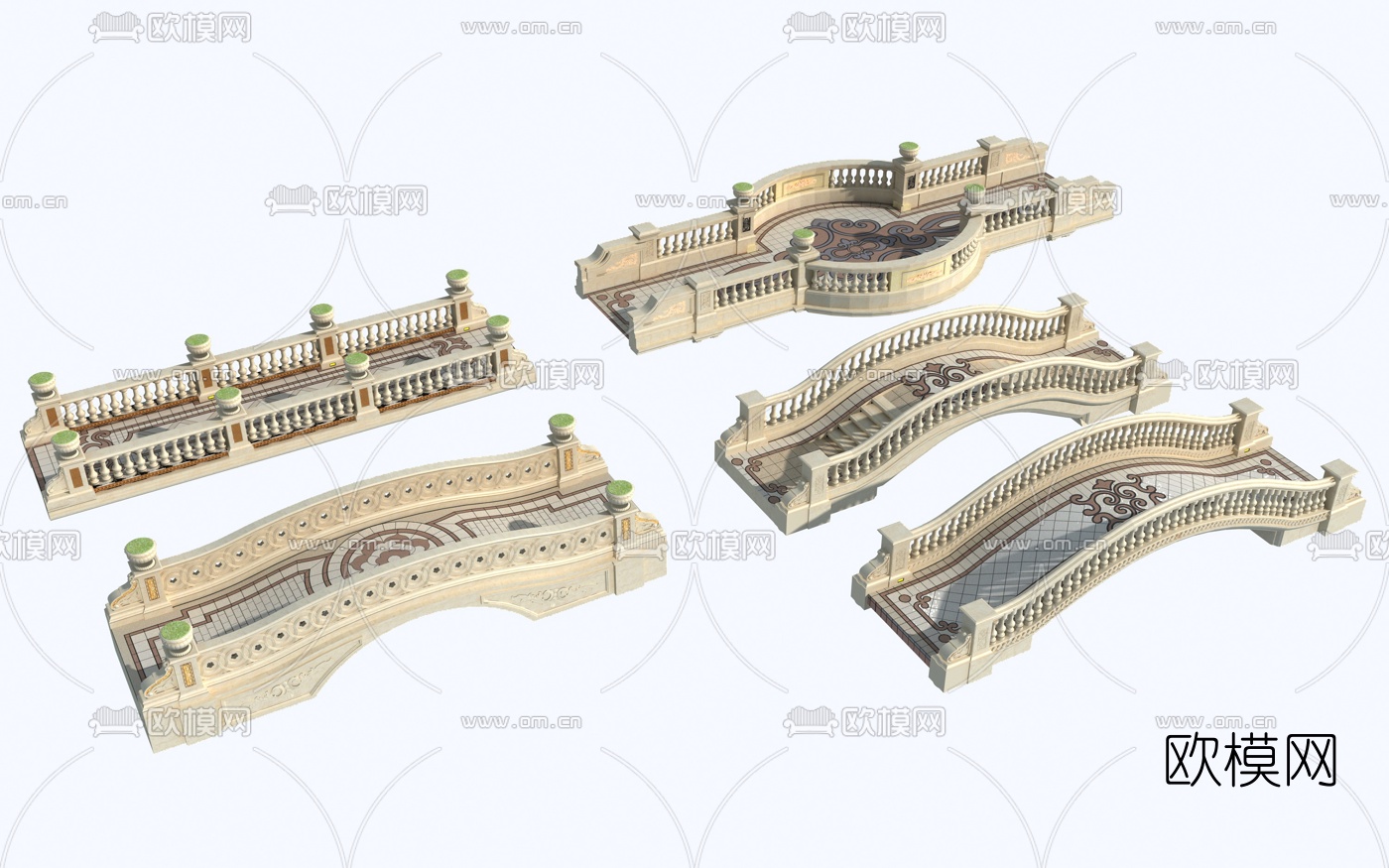 欧式平桥拱桥3d模型下载