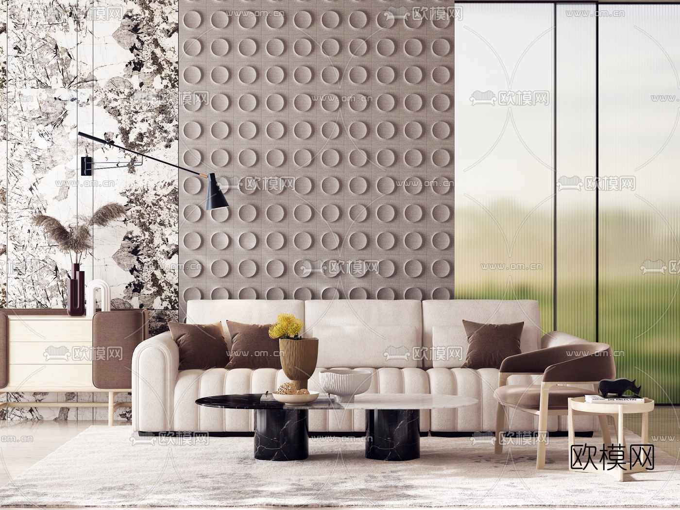 北欧布艺沙发组合3d模型下载