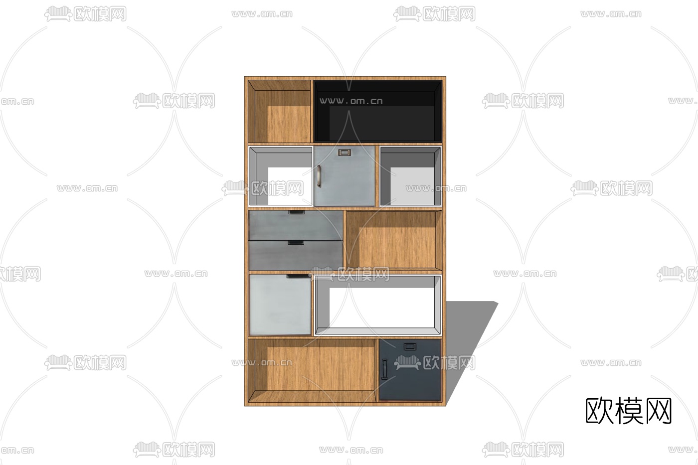 现代实木储物柜免费su模型下载