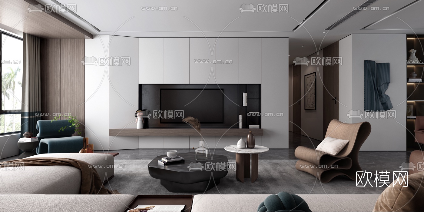 现代客厅餐厅3d模型