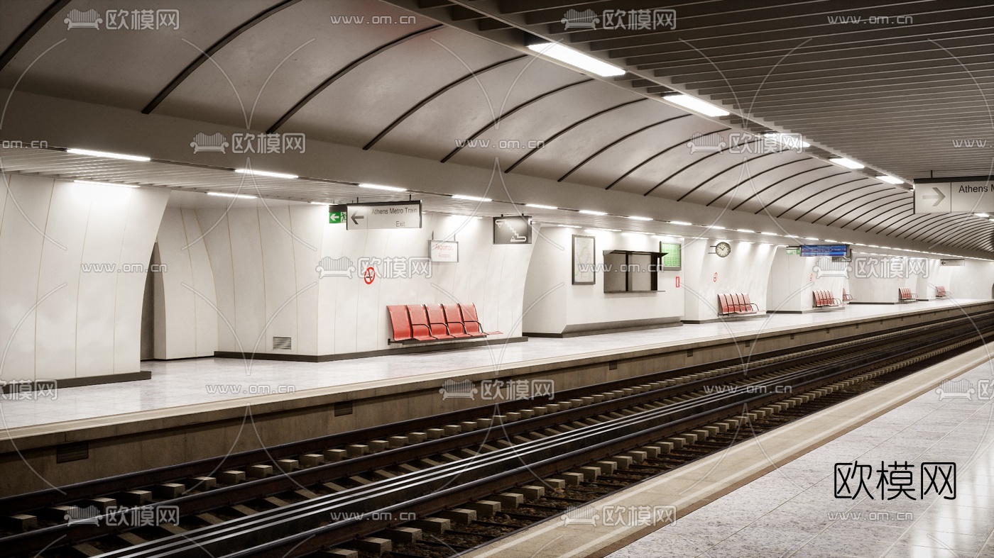 现代火车站站台3d模型下载