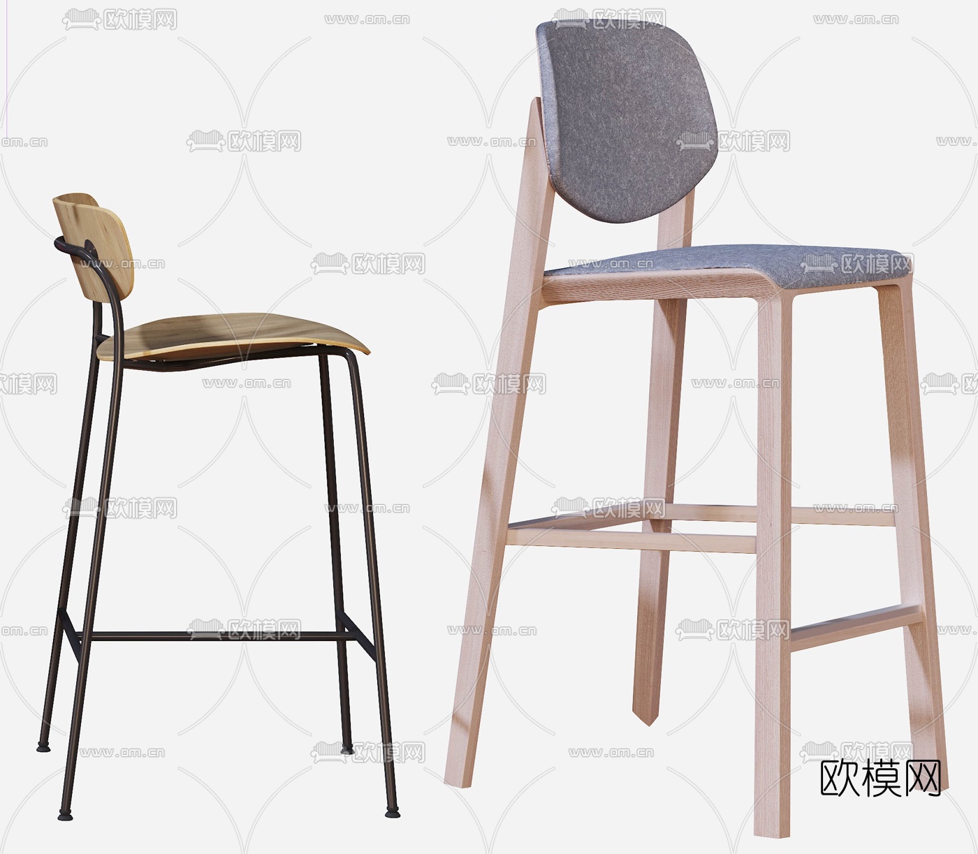 北欧原木吧台椅3d模型下载（渲染图6）