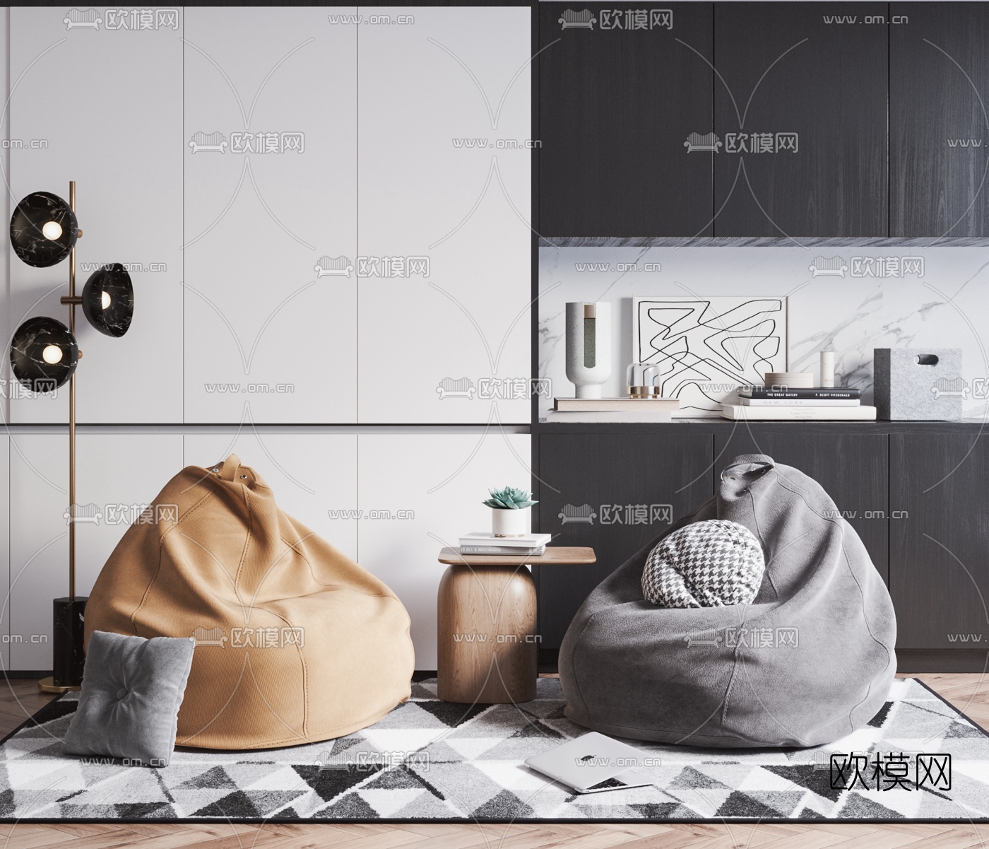 北欧布艺懒人沙发边几3d模型下载