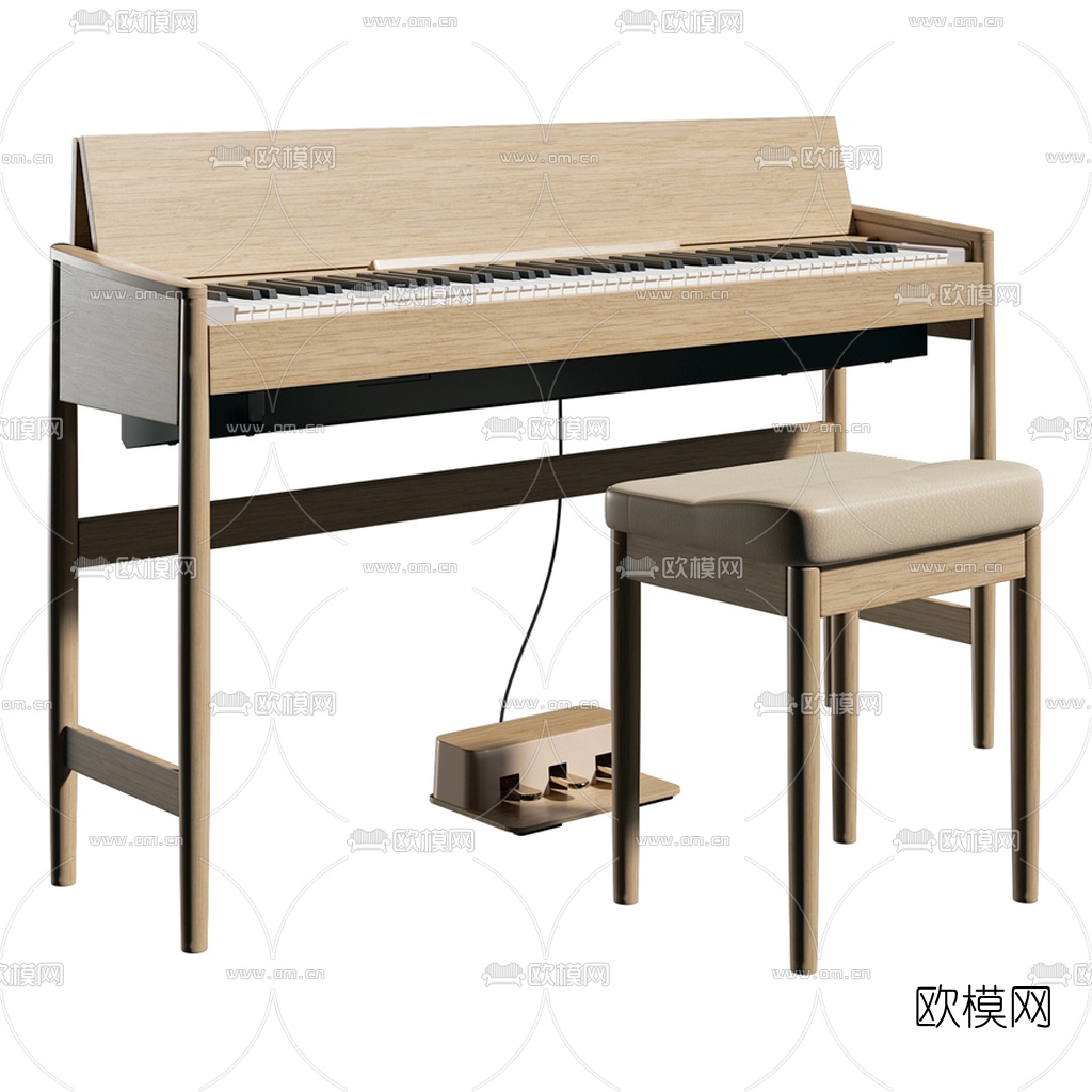 北欧原木钢琴3d模型下载
