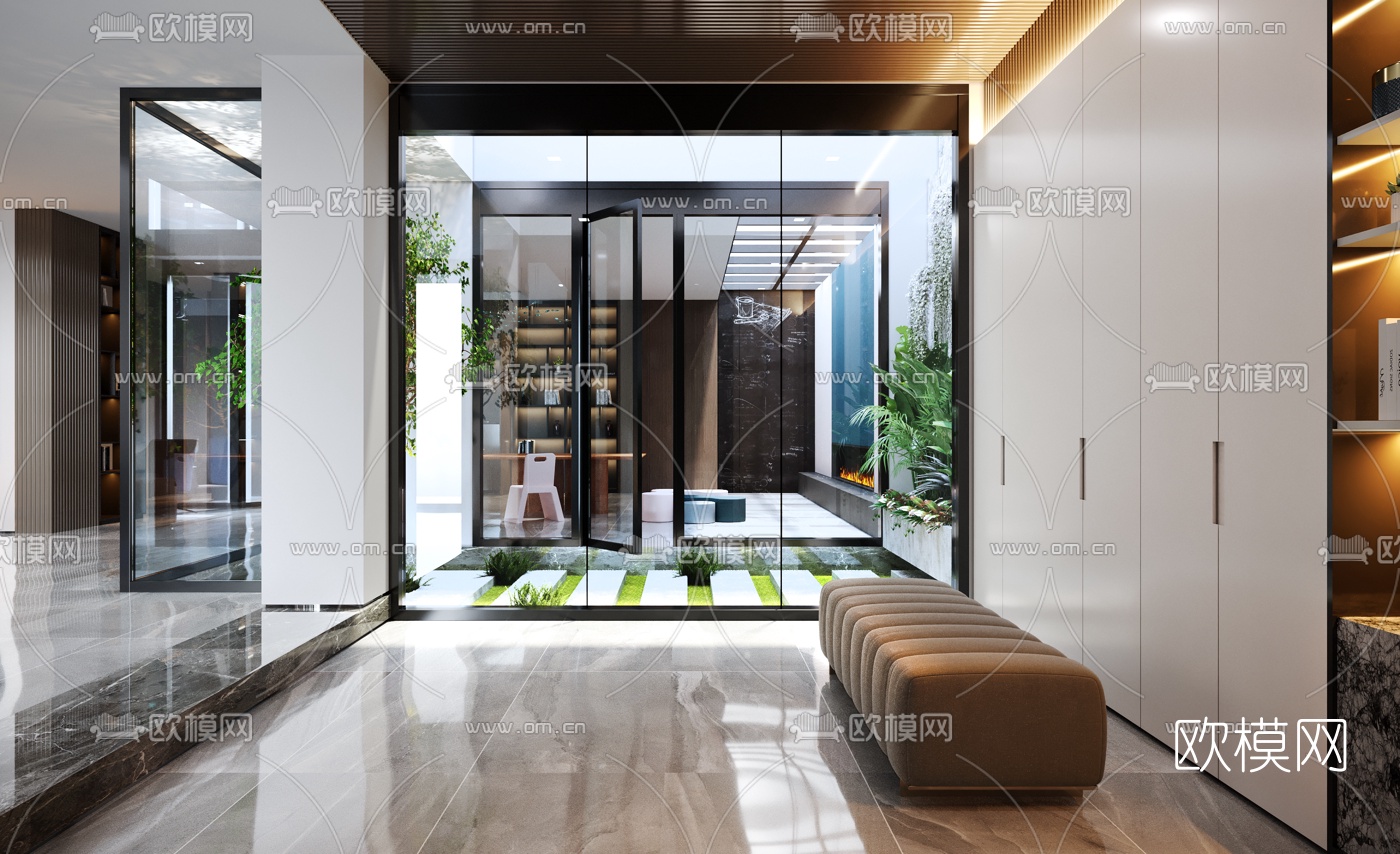 现代轻奢别墅客厅餐厅3d模型
