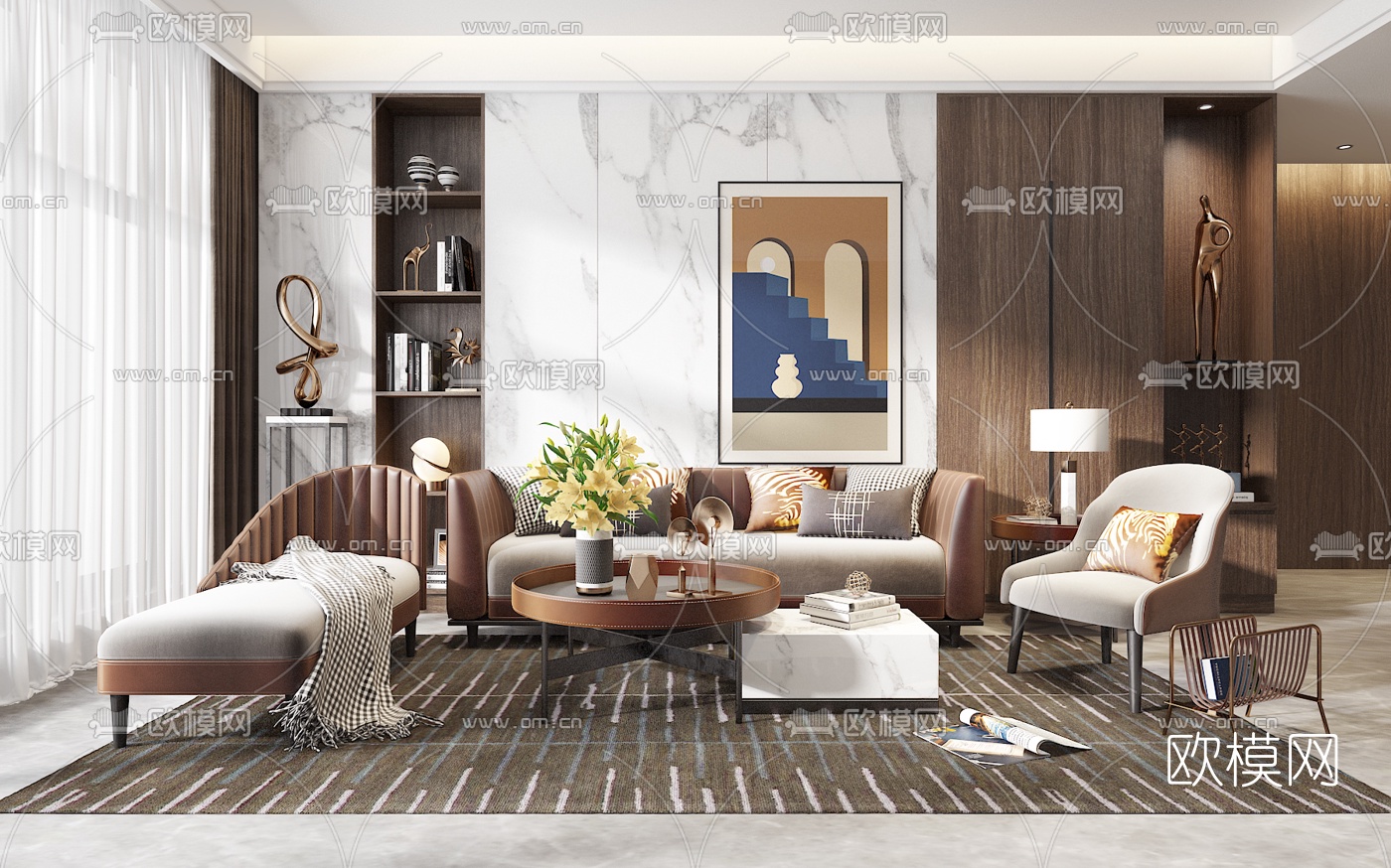 现代布艺沙发组合3d模型下载