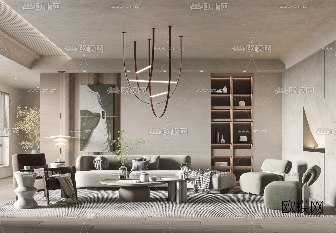 现代布艺沙发组合3d模型下载（渲染图1）