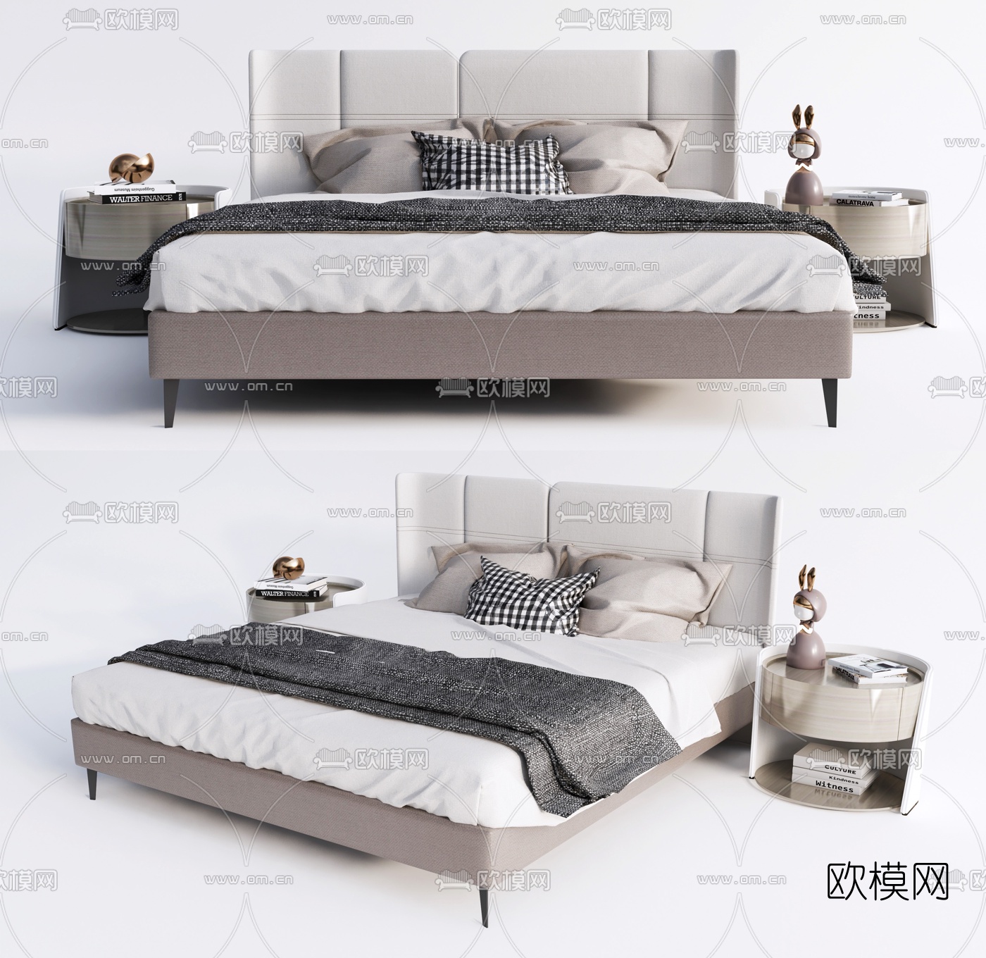 现代布艺双人床su模型