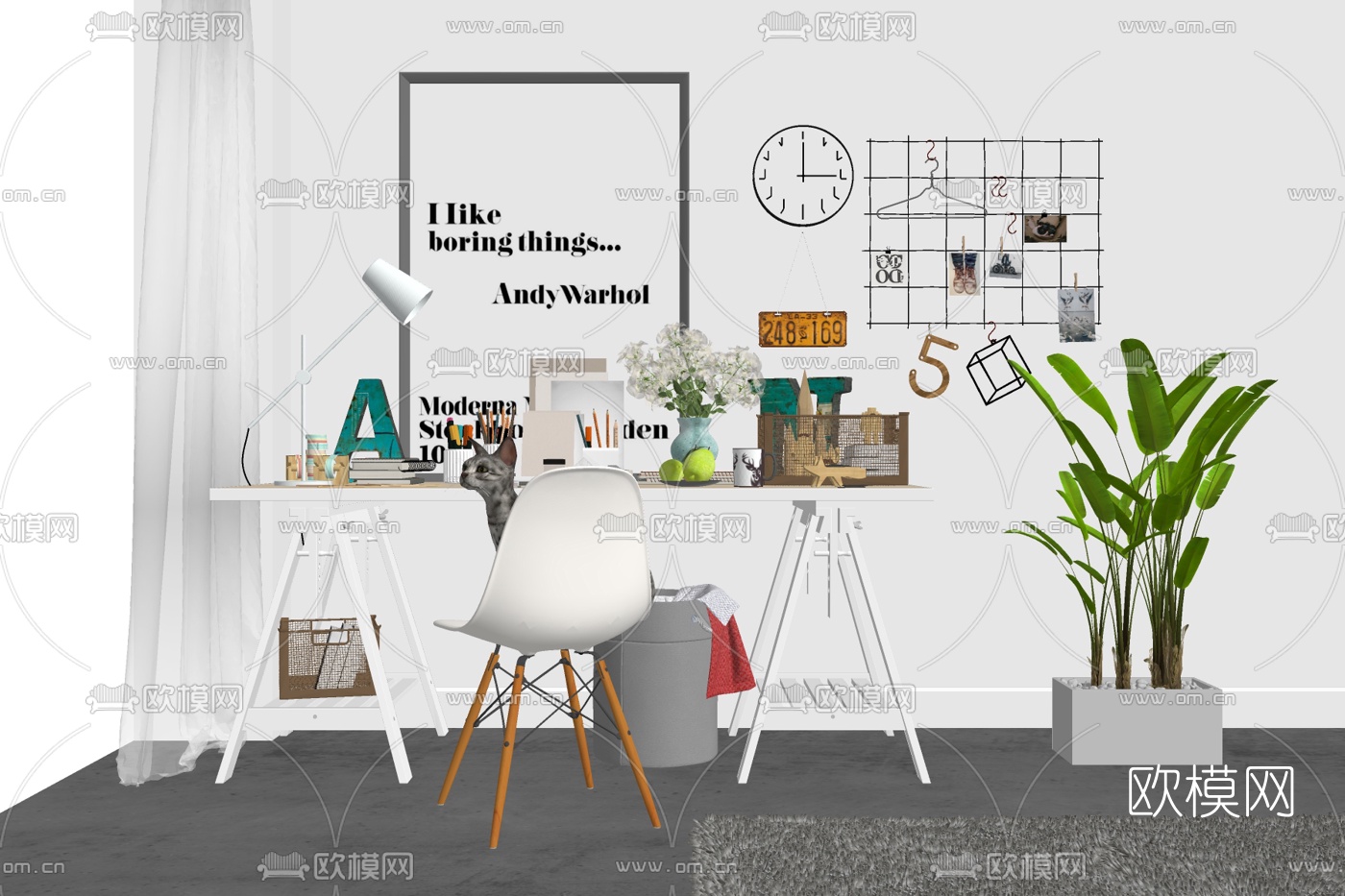 北欧书桌椅su模型