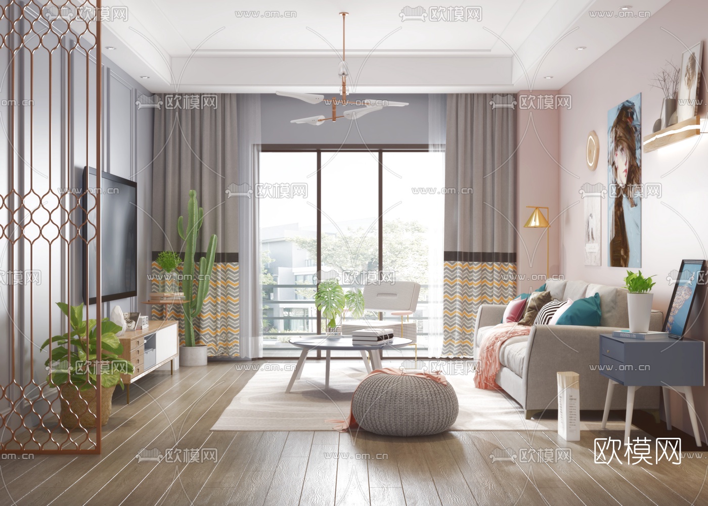 北欧时尚客厅3d模型下载（渲染图3）