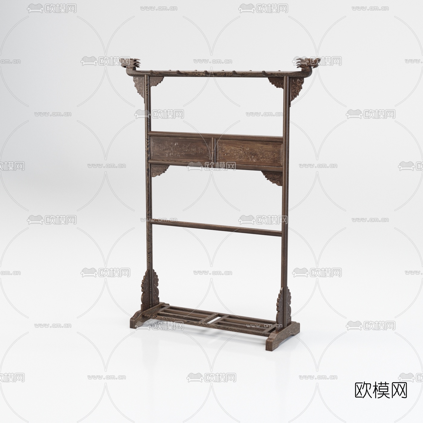 中式实木衣架边柜端景条案3d模型下载（渲染图2）