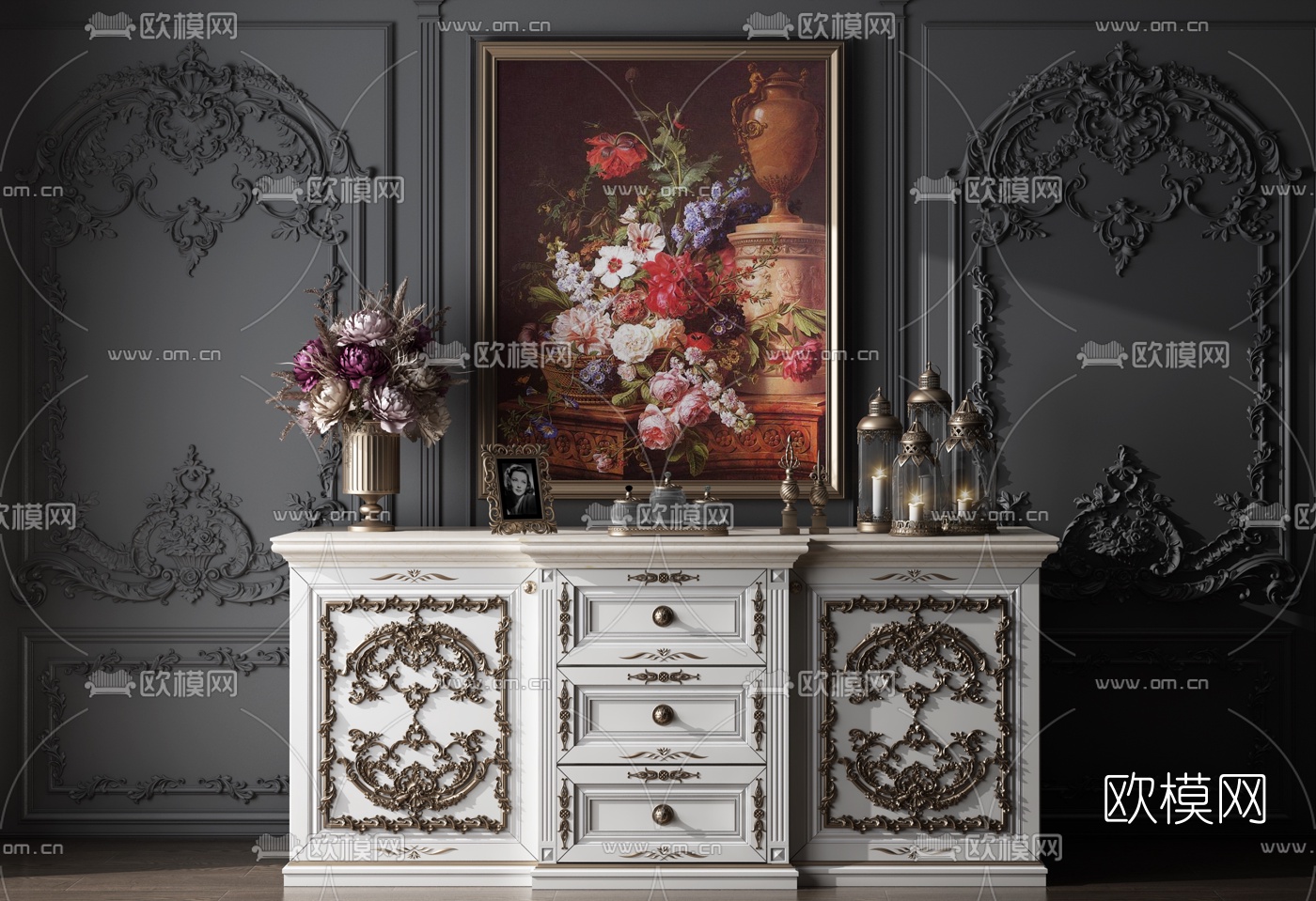 欧式边柜玄关柜3d模型下载