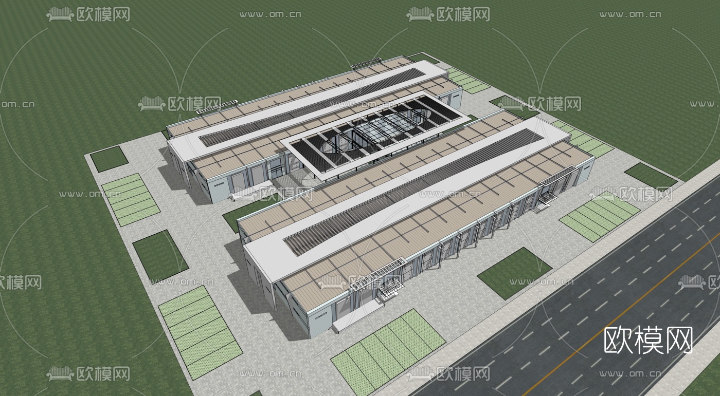现代厂房鸟瞰规划su模型