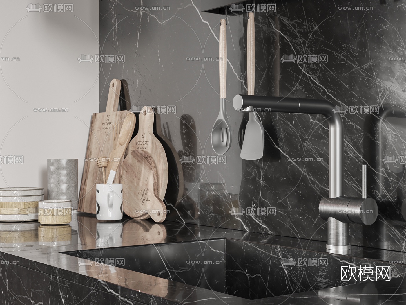 现代智能厨房中岛台3d模型