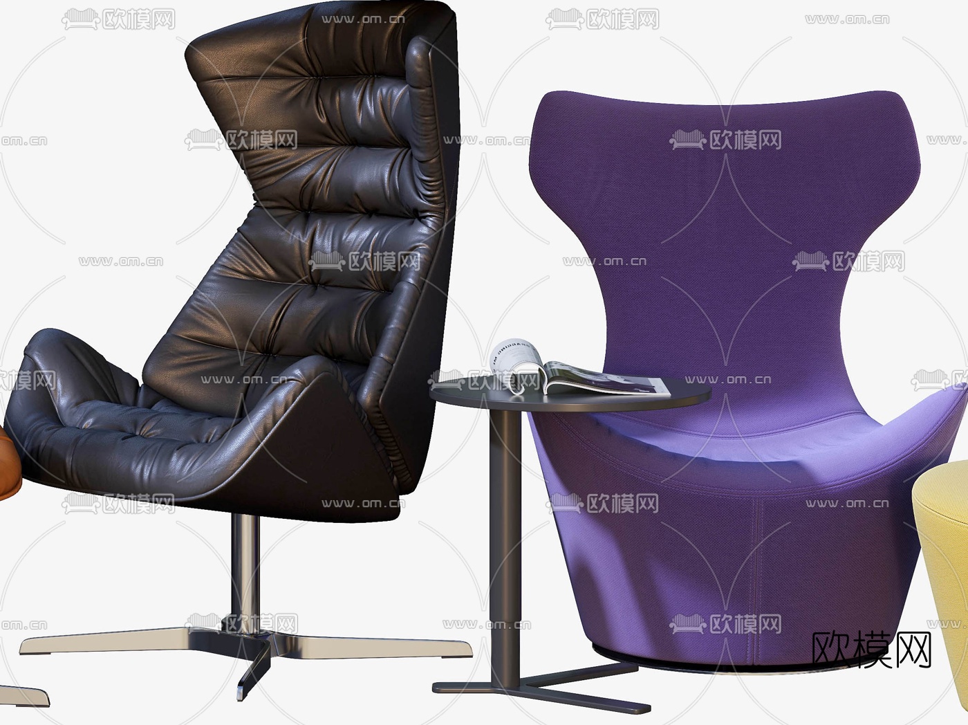 现代高背皮革绒布休闲椅3d模型