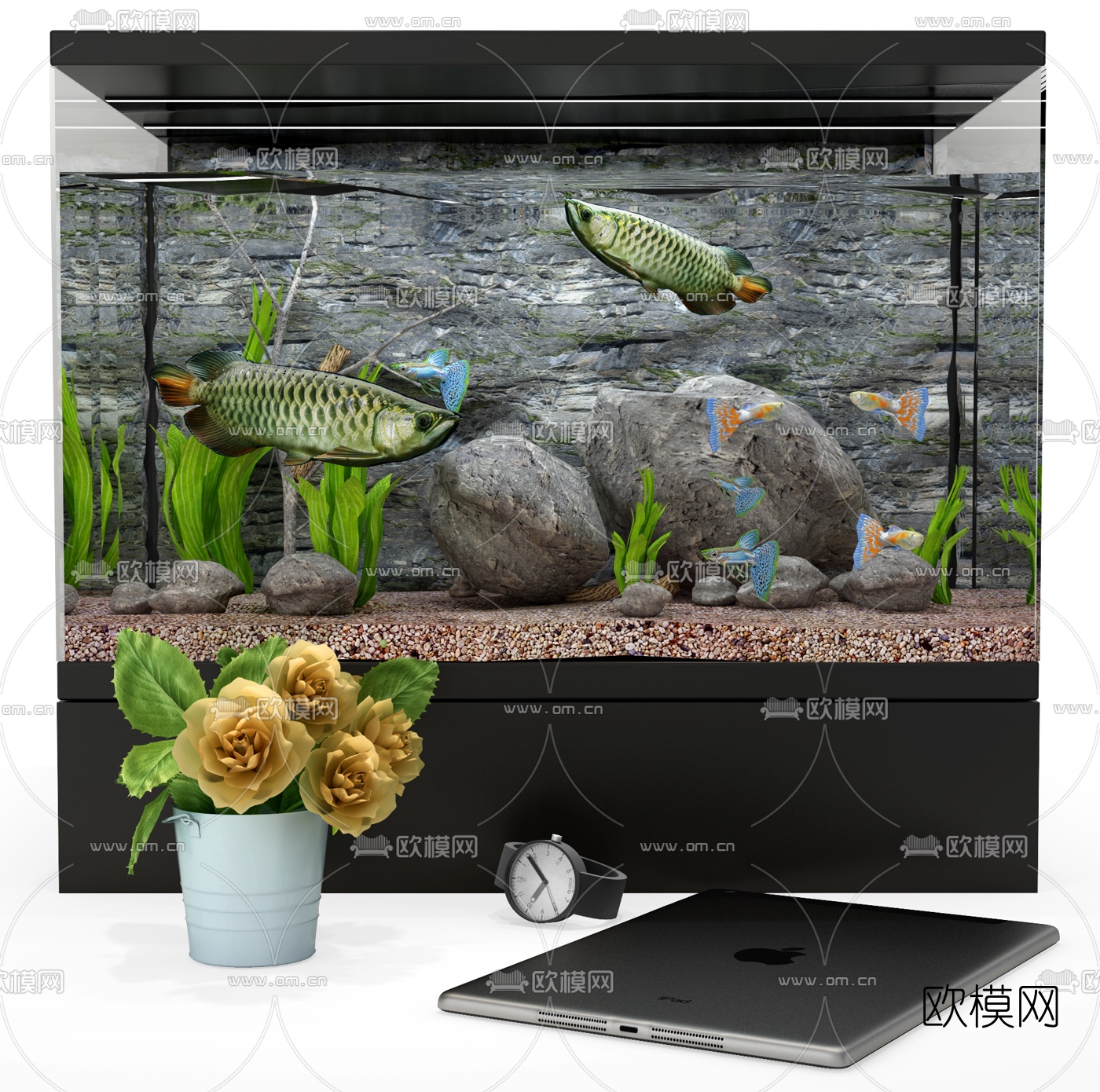现代鱼缸水族箱摆件3d模型下载