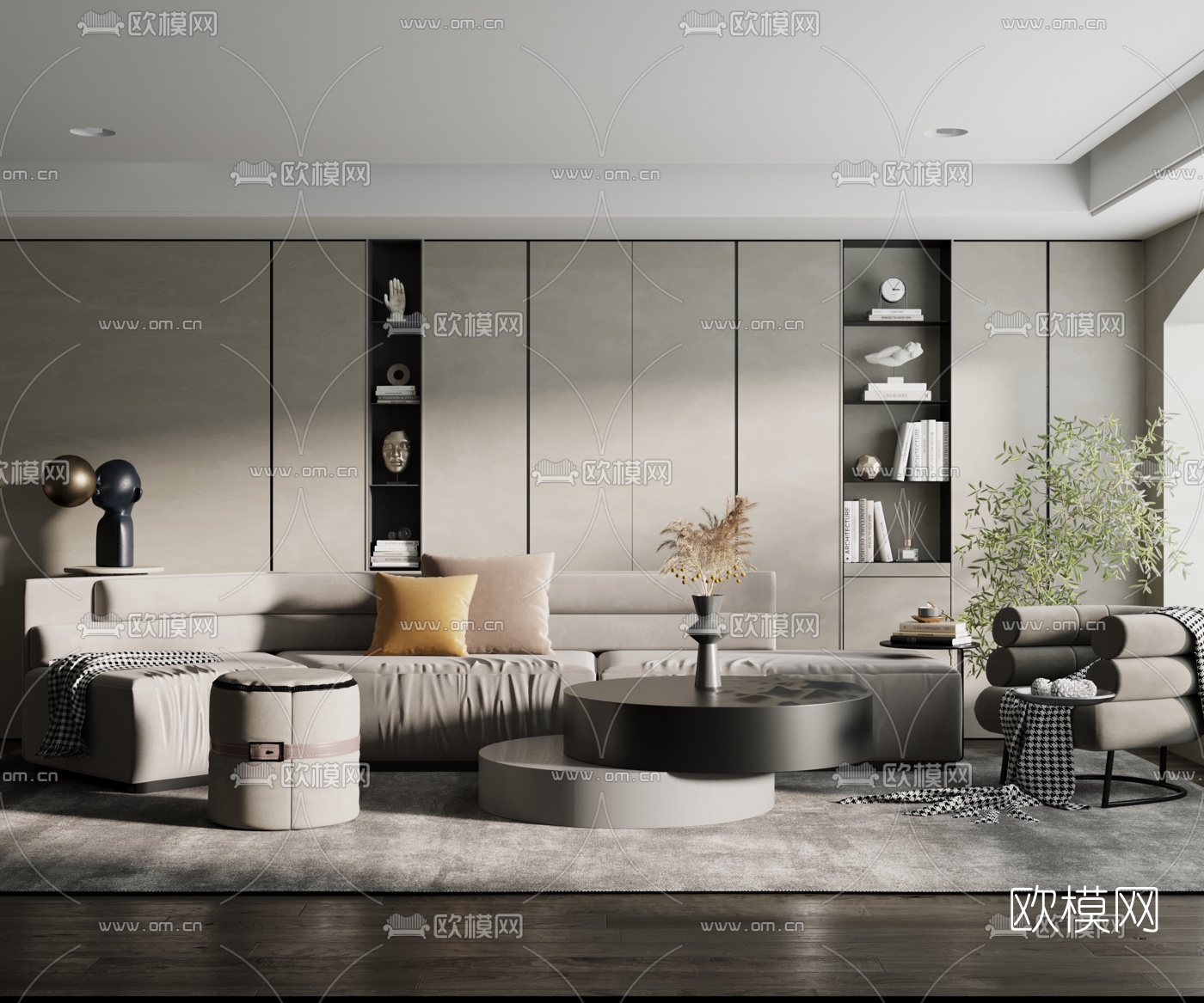 现代布艺转角沙发组合3d模型下载