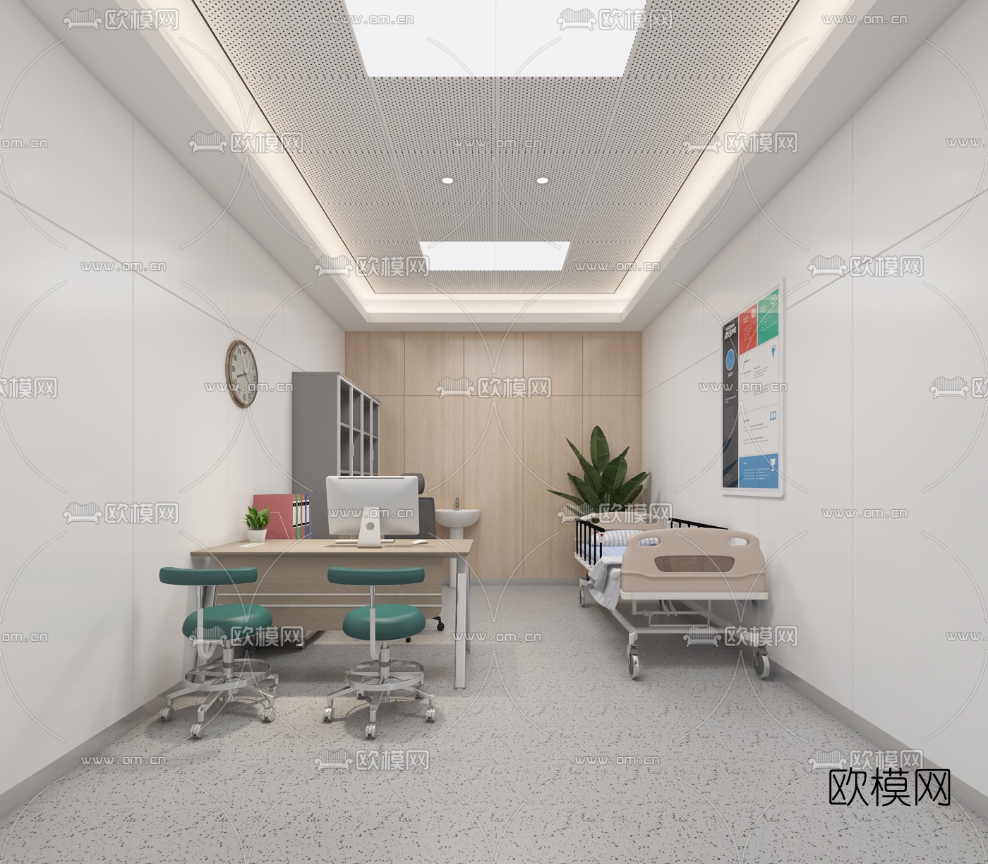 现代医院大厅诊室3d模型下载（渲染图3）