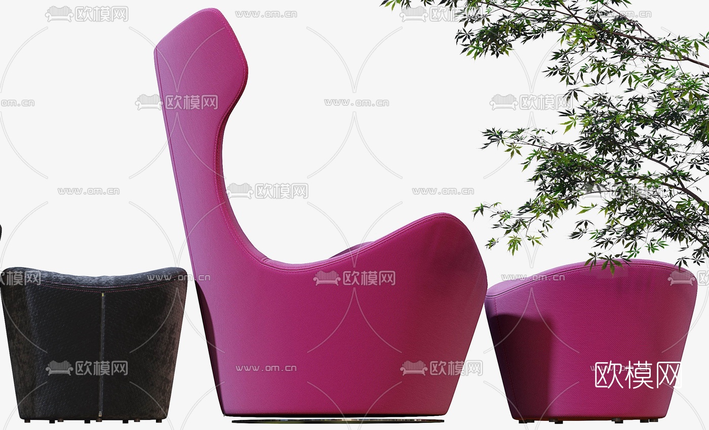 现代高背皮革绒布休闲椅3d模型