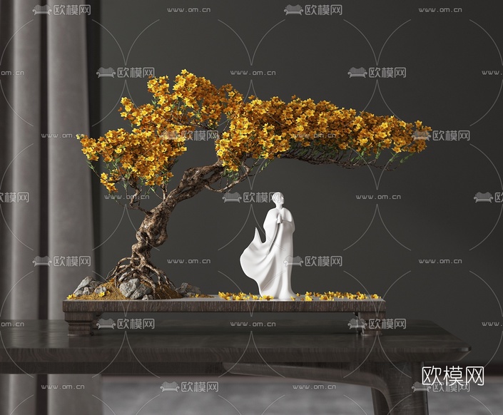 中式禅意盆景摆件3d模型下载